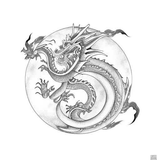 Asian Dragon With Moon In The Background