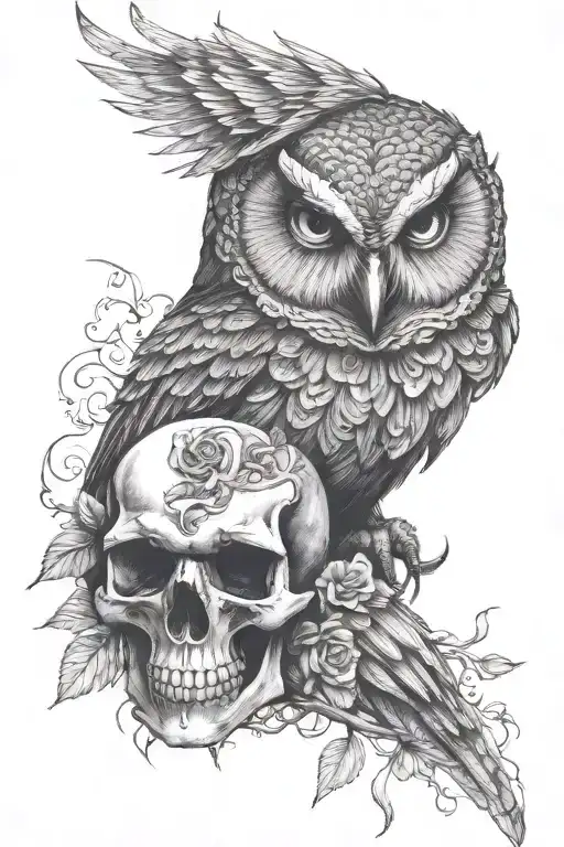 Skull And Owl Perched On Top Left
