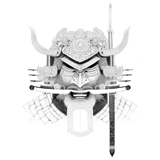 A Samurai Warrior With Intricate Coding Patterns On Its Armor
