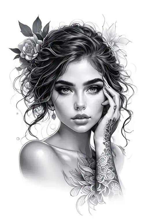 Realistic Beautiful Woman Light And Hand
