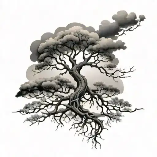 Tree With Just Branches And Roots With Stormy Background