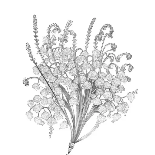 A Delicate Lily Of The Valley Bouquet And Lavender With Intricate Linework