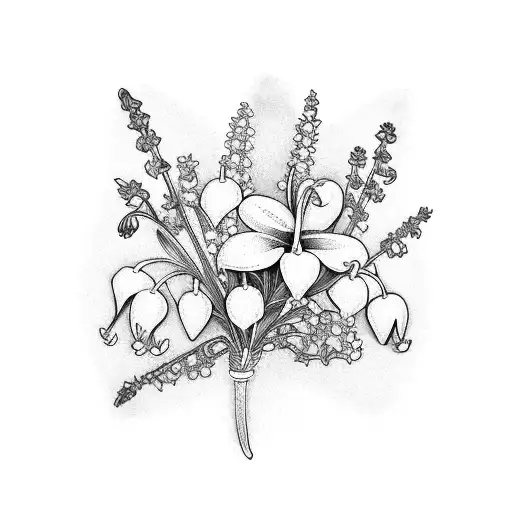 A Delicate Lily Of The Valley And Lavender Bouquet With Intricate Linework
