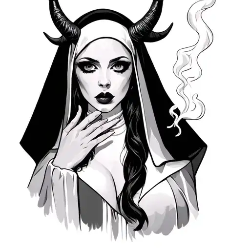 Sexy Gothic Nun Smoking With Horns