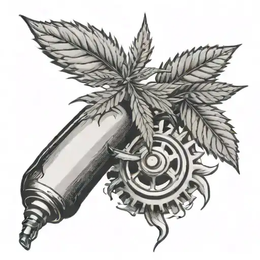 A Black And Grey Tattoo Of A Cannabis Plant Growing Out Of A Gear Shift Knob