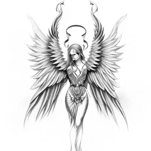 A Majestic Angel With Intricate Wings Holding A Sword And A Bible