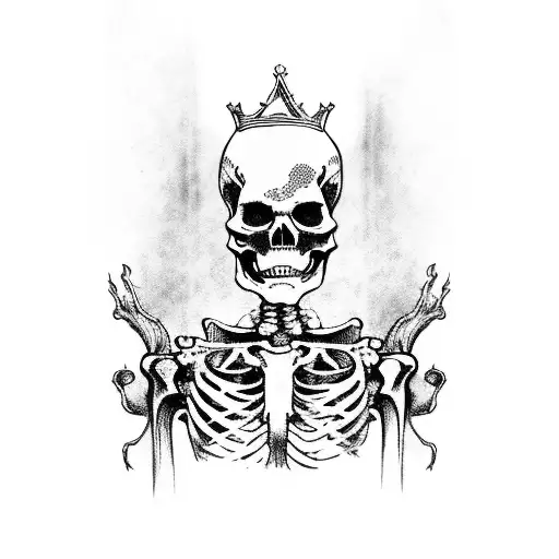 Skeleton King On A Throne With The Roots From A Tree Hanging Overhead