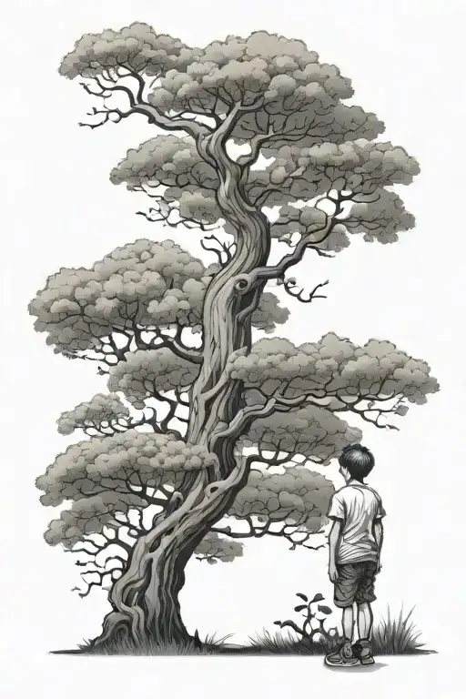 Little Boy Looking Up To Tall Poison Tree Growing