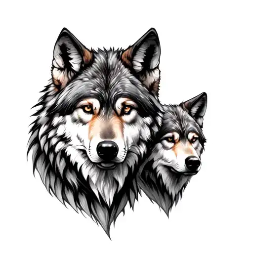 Father And Two Sons Wolf Tattoo Design