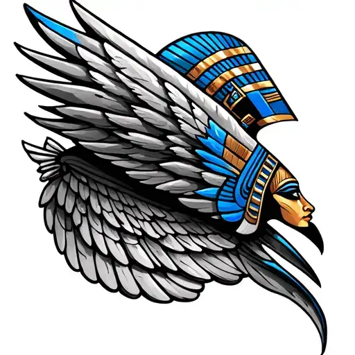 Forearm Wing Left Side With Little Egyptian Design And Little Blue Colour