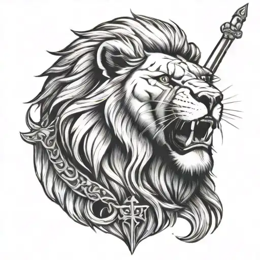 Lion With Cross Of Jesus Christ With A Sword
