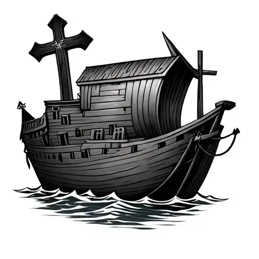 Noah's Ark With A Cross In The Background