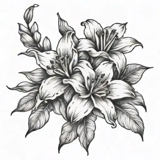 2 Lilly Flowers 1 Daffodil 1 Rose Tattoo Design