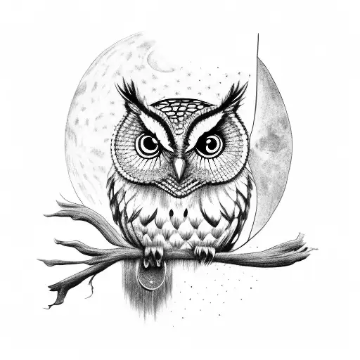 A Wise Owl Perched On A Branch With A Crescent Moon In The Background