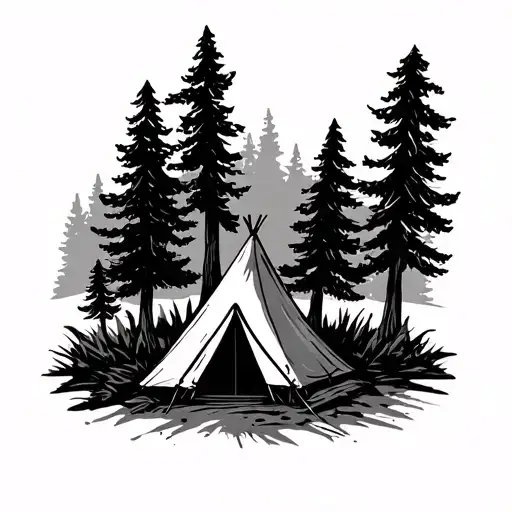 Camping Tent Surrounded By Trees