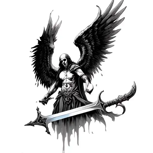 Black Death Angel With Wings Grabbing A Embedded Sword