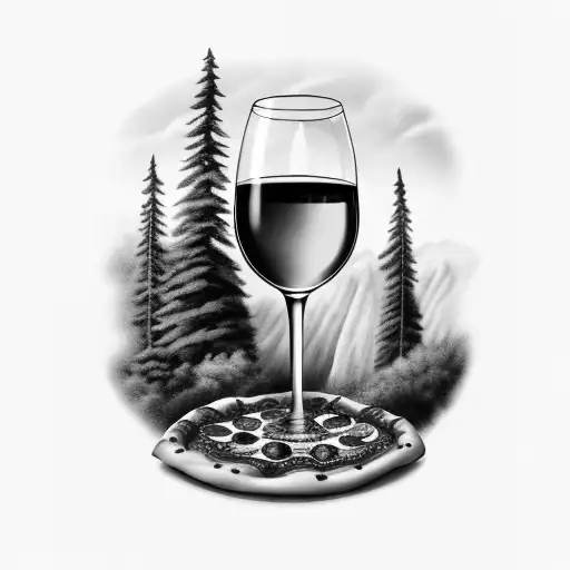 Pouring Wine From Glass But Wine Turns In To Pizza In A Forest