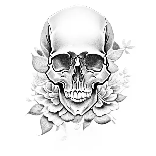 Skull Surrounded By Flowers Very Detailed