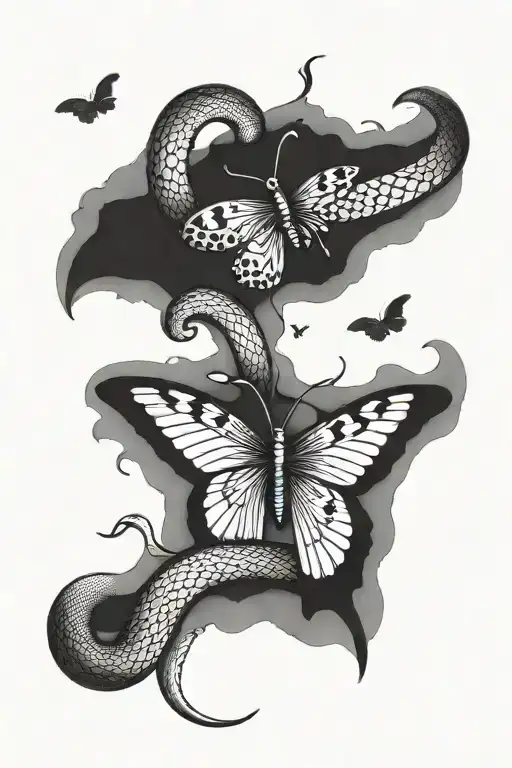 Snakes And Butterflie Flying In A Line