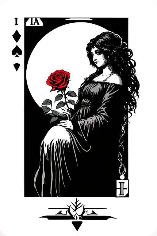 Tarot Card Featuring Girl Holding Rose