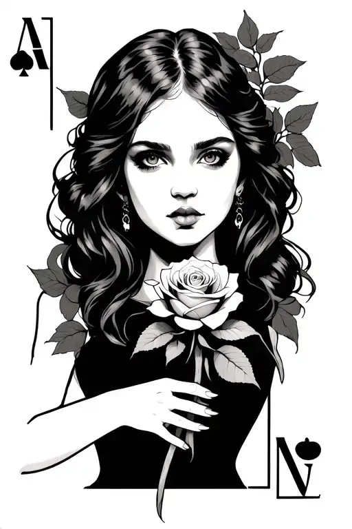 Tarot Card Featuring Girl Holding Rose