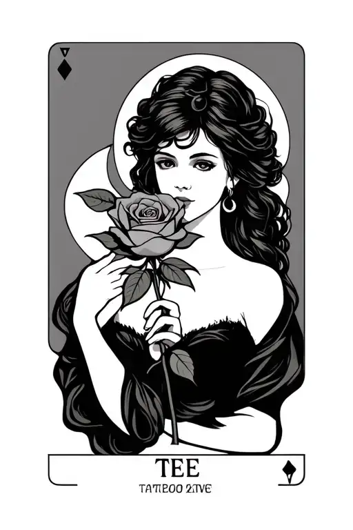 Tarot Card Featuring Girl Holding Rose