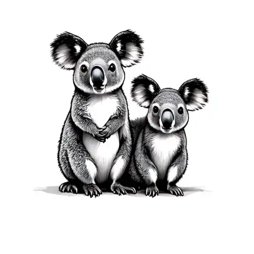 Fine Line Koala And Fine Line Wallaby Standing Together