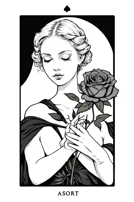 Tarot Card Featuring Girl Holding Rose