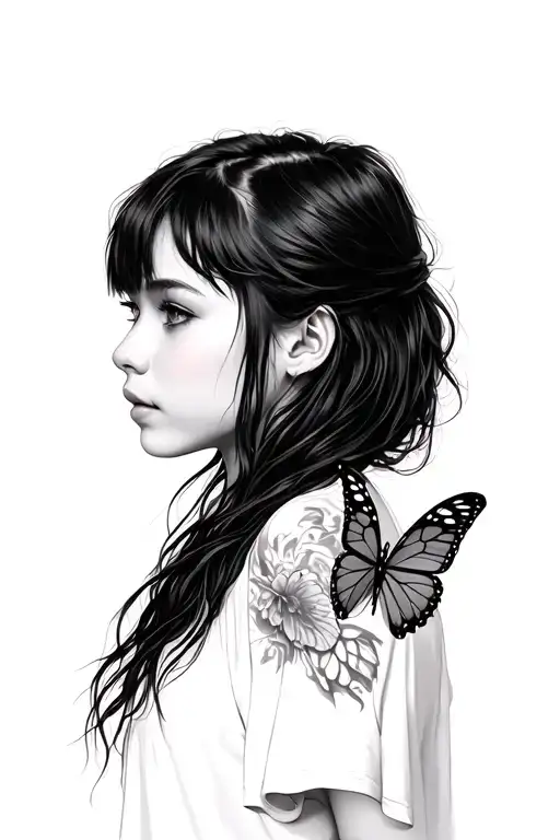 Side Profile Portrait Of An Emo Girl Passing A Butterfly