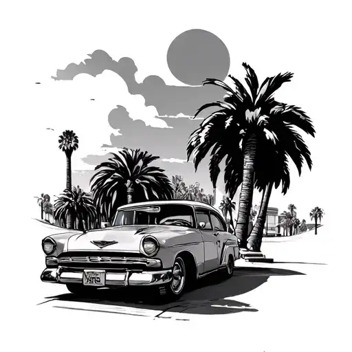 Los Angeles With Little Bit Cars And Road And Palm Trees Little Bit Color