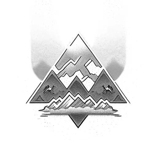 A Black And Grey Tattoo Of A Lifeguard Symbol Surrounded By Mountain Peaks