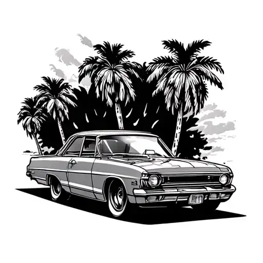 Los Angeles With Little Bit Cars And Road And Palm Trees Little Bit Color Upper Arm