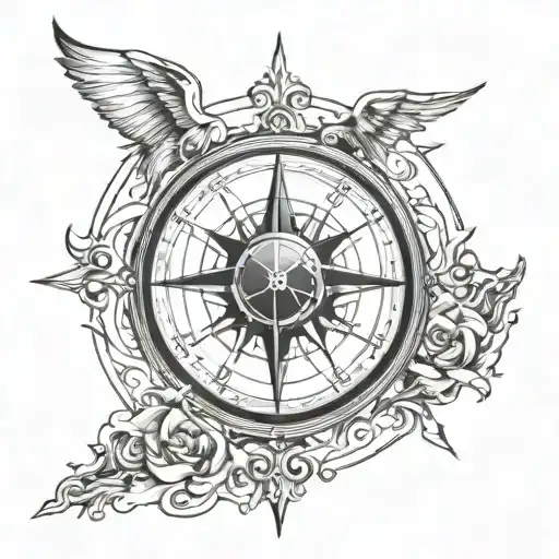 Tattoo Containing The World And Heart In Compass Rose Style