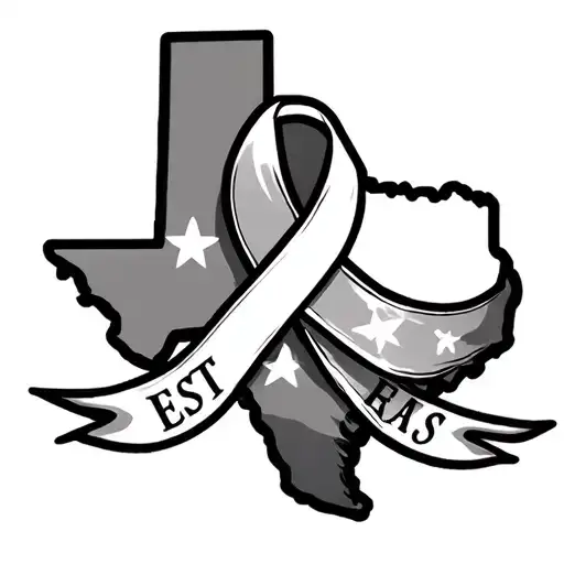 State Of Texas Outline With Ribbon In Middle With Est On Ribbon