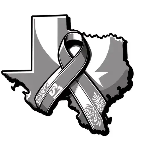 State Of Texas Outline With Ribbon In Middle With Est On Ribbon