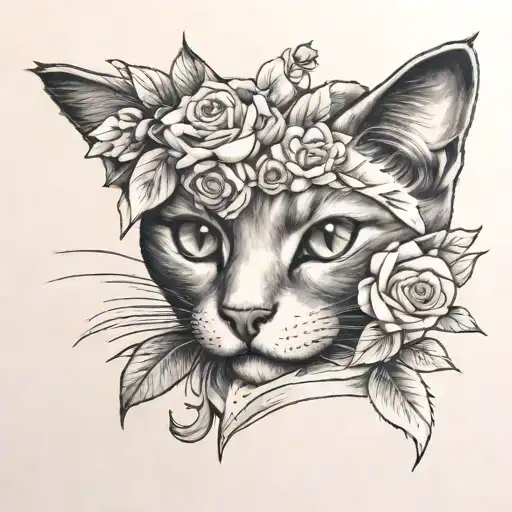 Cat And Flowers Wrapped