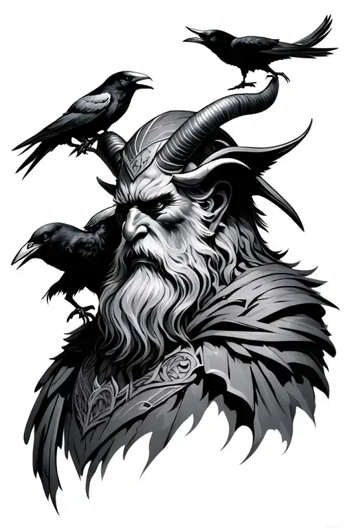 Odin And Crows In Their Horns