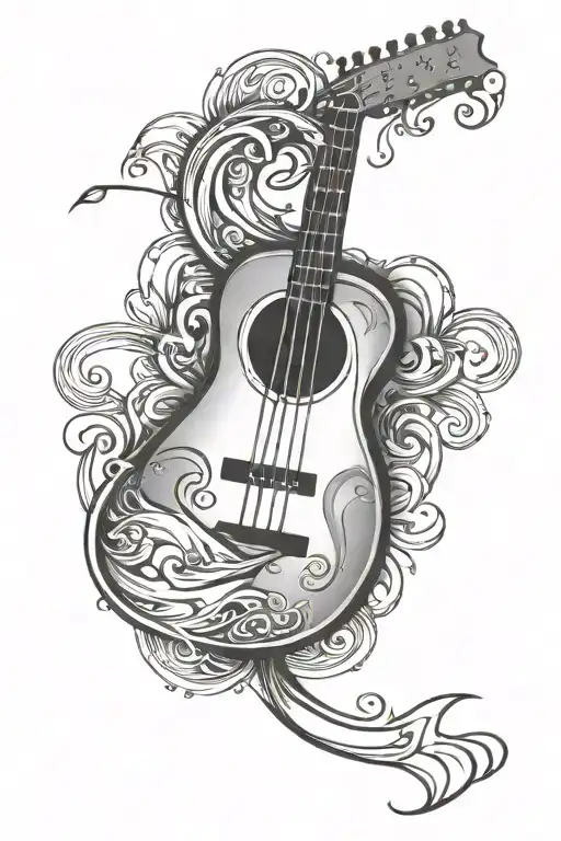 A Simple Guitar Outline Tattoo With Hidden Initials 'A' And 'D'