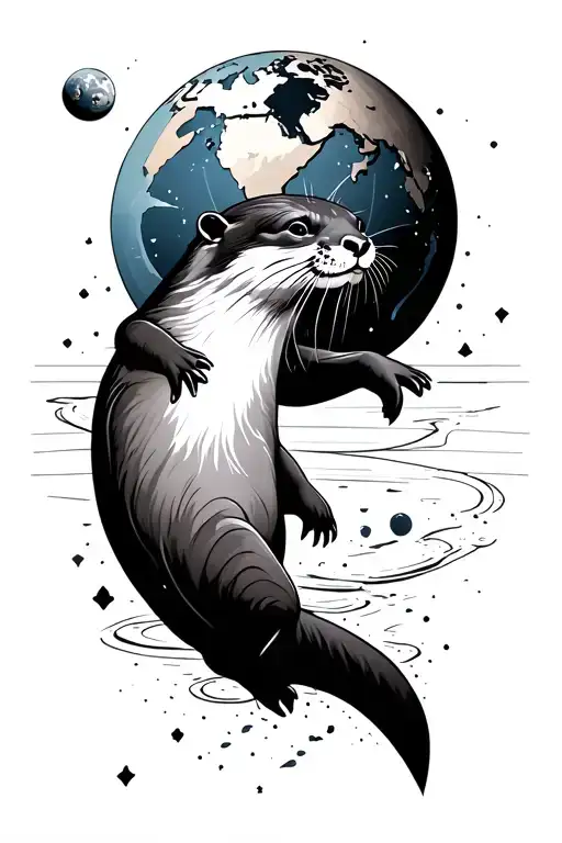 Geometric Globe Space Themed With An Otter Swimming