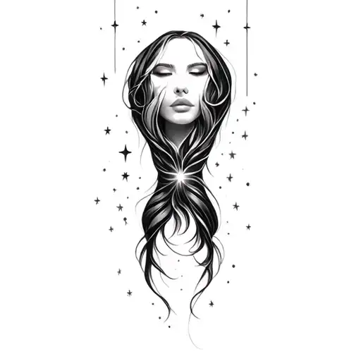 Coverup Space Curvy Woman Face Eyes Closed Stars Hair