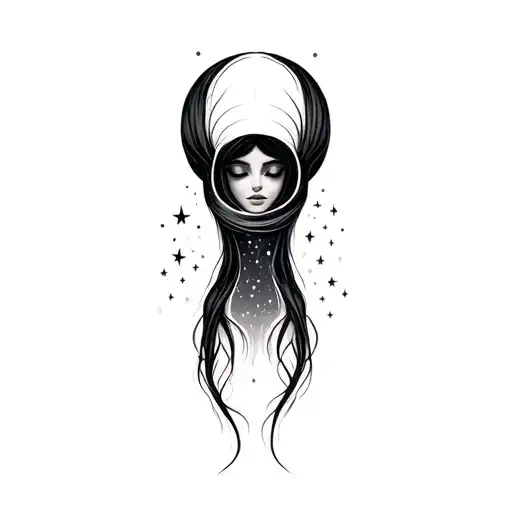 Coverup Space Curvy Woman Face Eyes Closed Stars Hair
