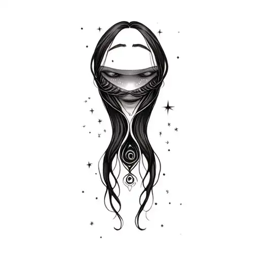 Coverup Space Curvy Woman Face Eyes Closed Stars Hair