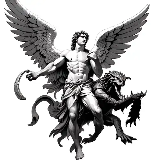 Saint Michael Archangel Slaying A Demon Holding