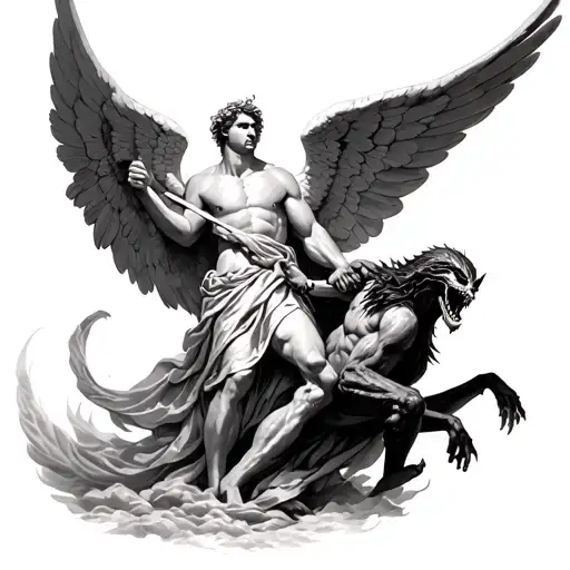 Saint Michael Archangel Killing A Demon Holding