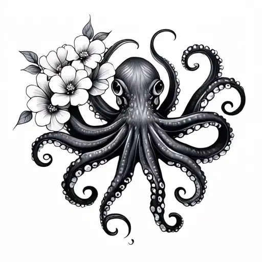 Japanese Style Octopus With Flowers
