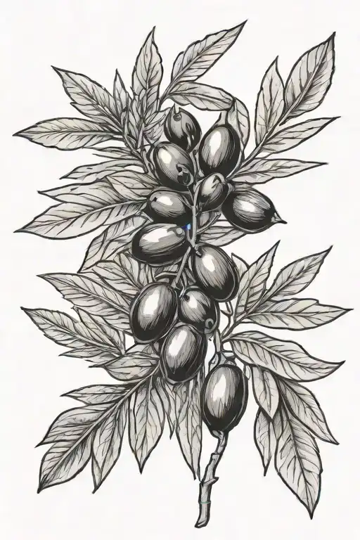 Olive Branch Sewn With Needle And Black Thread