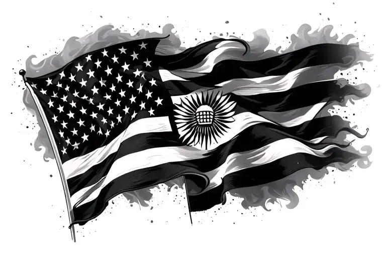 Merge Usa & Nepal Flag Primarily Black And White Make It Smoky