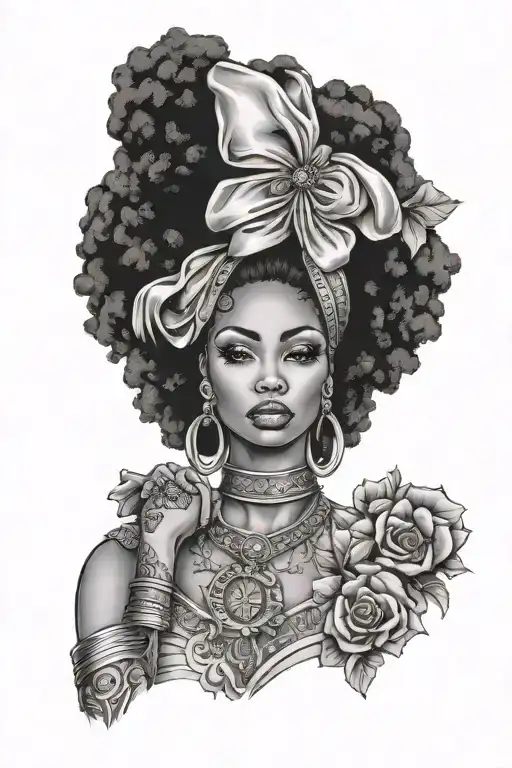 Black Afro Woman Chicano Style