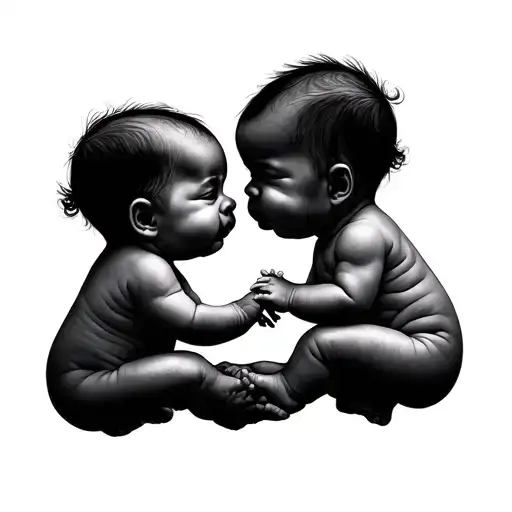 Twin Babies All Holding Hands