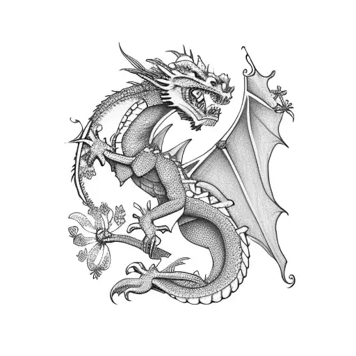 A Dragon Made Entirely Of Delicate Flower Petals